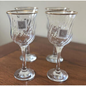 Circleware Crystal Gold Rim Swirl Optic Water Goblet 7 7/8” Set Of 4